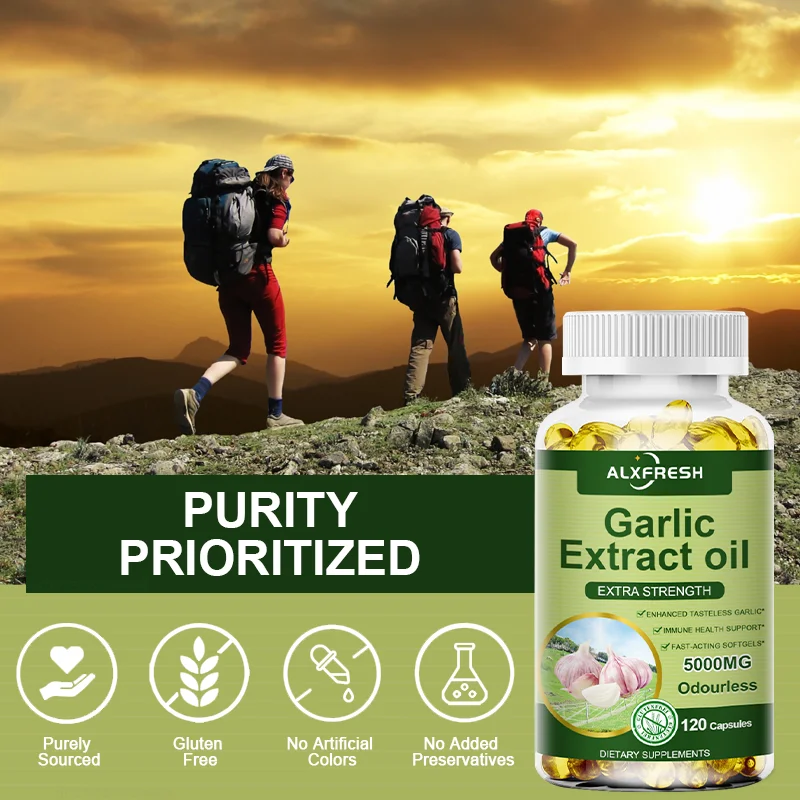 Alxfresh Organic Garlic Oil Extract Capsule for Immune Cardiovascular Health Support Glutathione Level Cellular Detox Product
