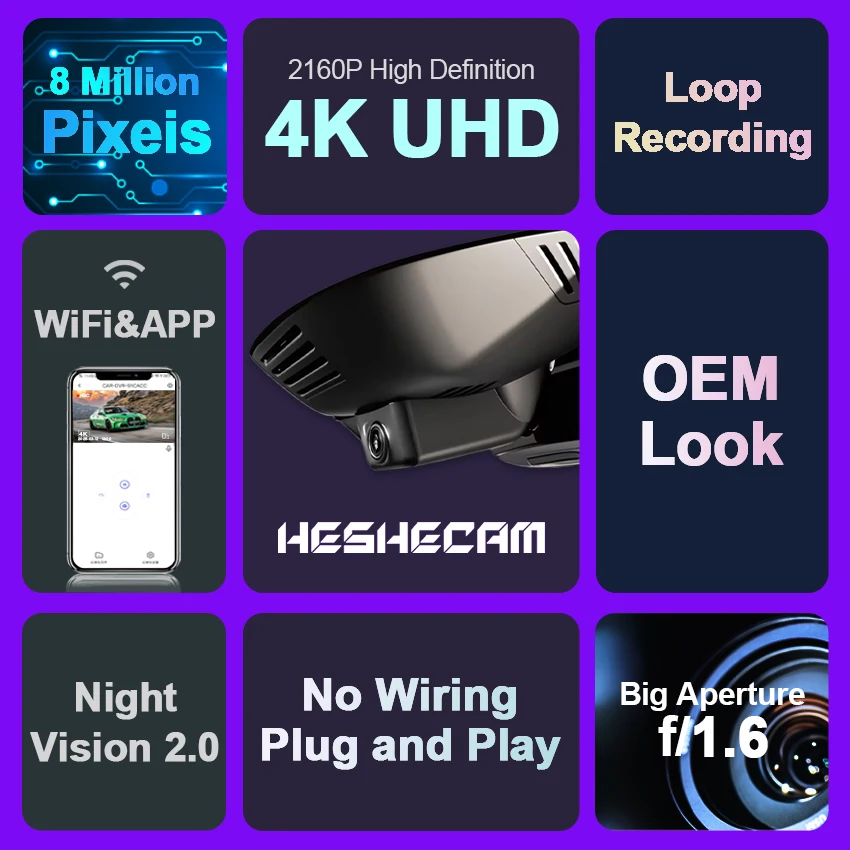 كاميرا داش 4K OEM لسيارة لكزس UX(ZA10)UX300h UX260h UX250h UX200 2019-2025، جهاز تسجيل فيديو رقمي للسيارة للتحكم في تطبيق WiFi مع رؤية ليلية، تسجيل حلقة