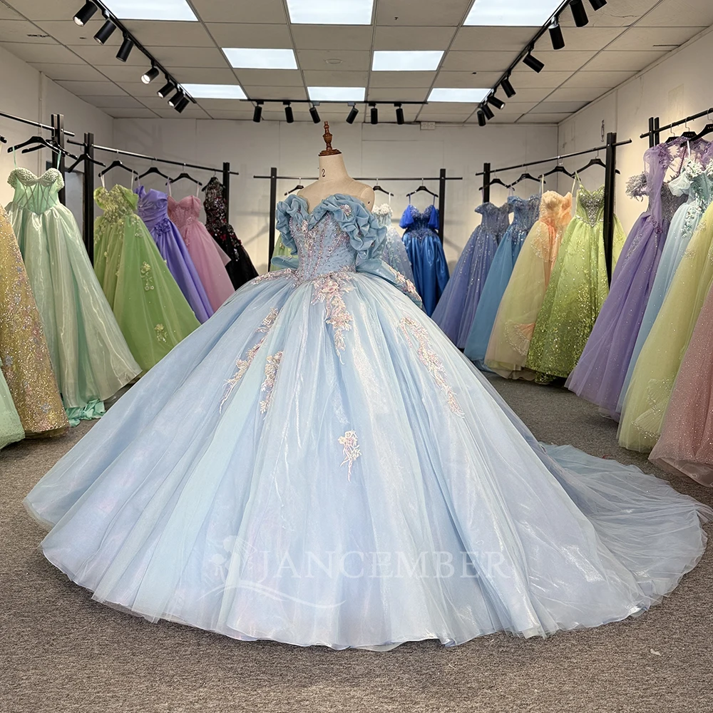 فساتين Quinceanera قبالة الكتف الكرة ثوب الأورجانزا الحبيب الحلو 16 فستان تول حفلة عيد ميلاد vestidos de 15 سنة quinceañera #4