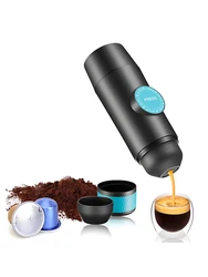 Portable Electric Espresso Coffee Machine Cordless Heating Double Serve Mini Coffee Maker with 2-IN-1 Coffee Powder/Capsule Bin