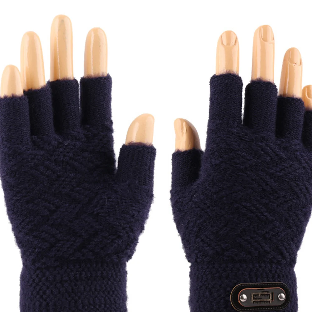 1Pair Knitted Winter Gloves Men Half Finger Touch Screen Warm Windproof Outdoor Sport Navy Comfortable Winter Gloves
