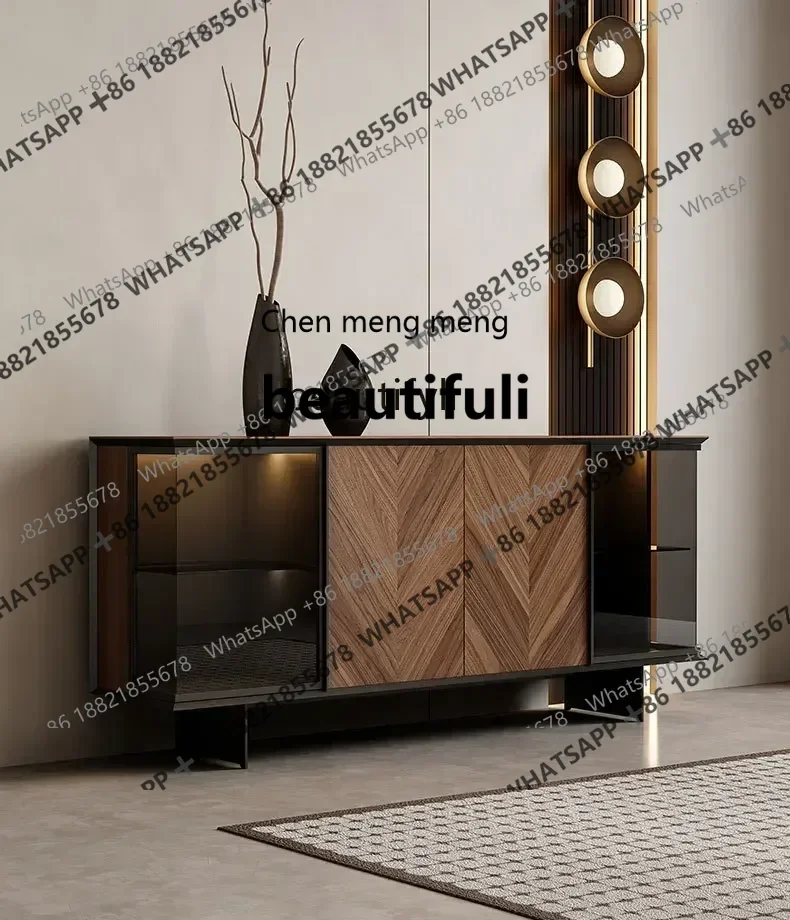 

X Q Italian solid wood entrance walnut dining side wine cabinet living room glass storage display cabinet