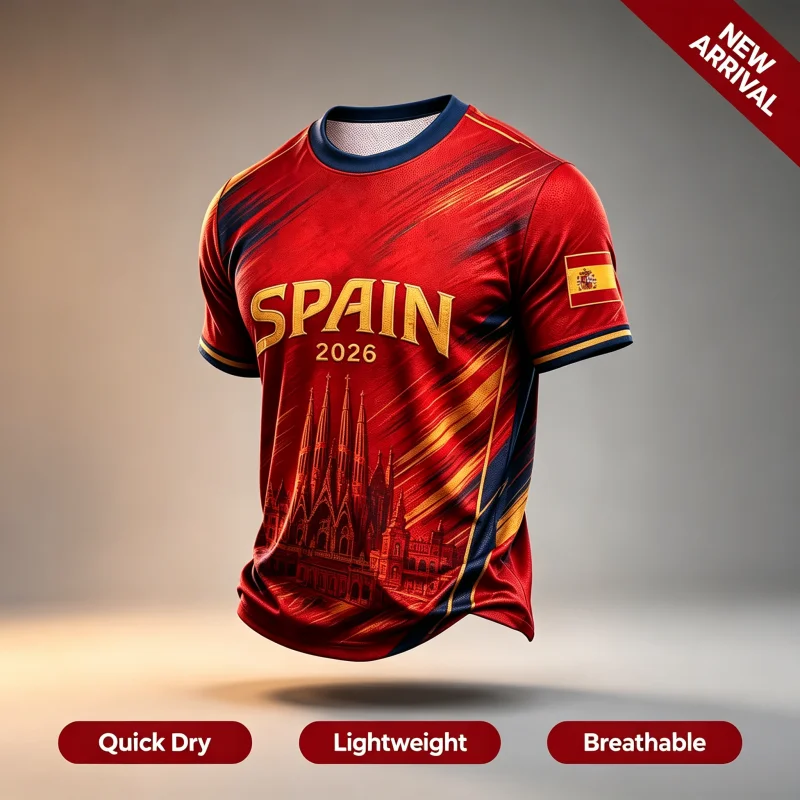 2026 New Quick Drying Spain 3D Print Theme Football Sports Training Fan Surrounding T-shirt for Men  Parent-child Tops