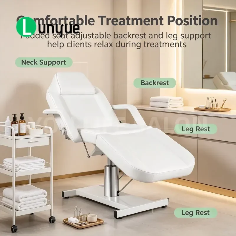 Hydraulic Adjustable Facial Bed White PVC Leather Massage Table Reclining Beauty Chair for Spa Eyelash Tattoo Treatment