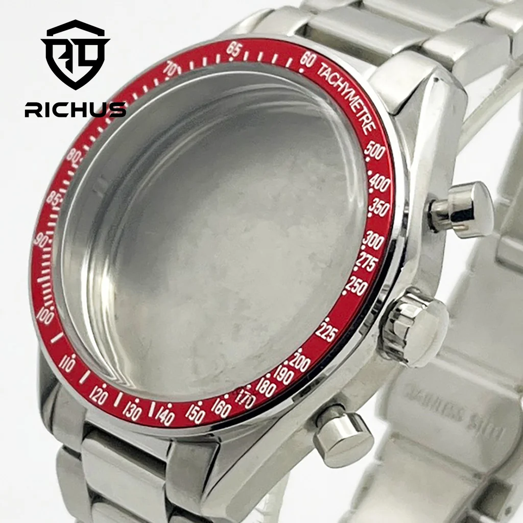 RICHUS 40 мм серебряный корпус для часов с черным, синим, зеленым, красным безелем, куполообразным стеклом, подходит для кварцевого механизма VK63