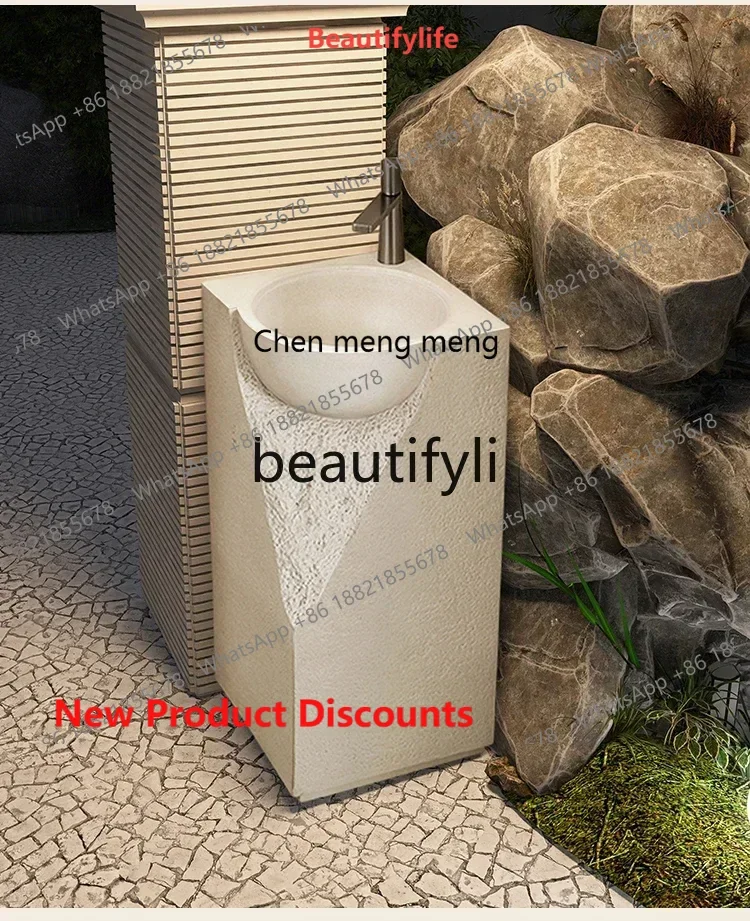 Z10Japanese wabi-sabi cream style designer pillar basin floor-to-ceiling homestay personalized wash basin home hotel wash tabl