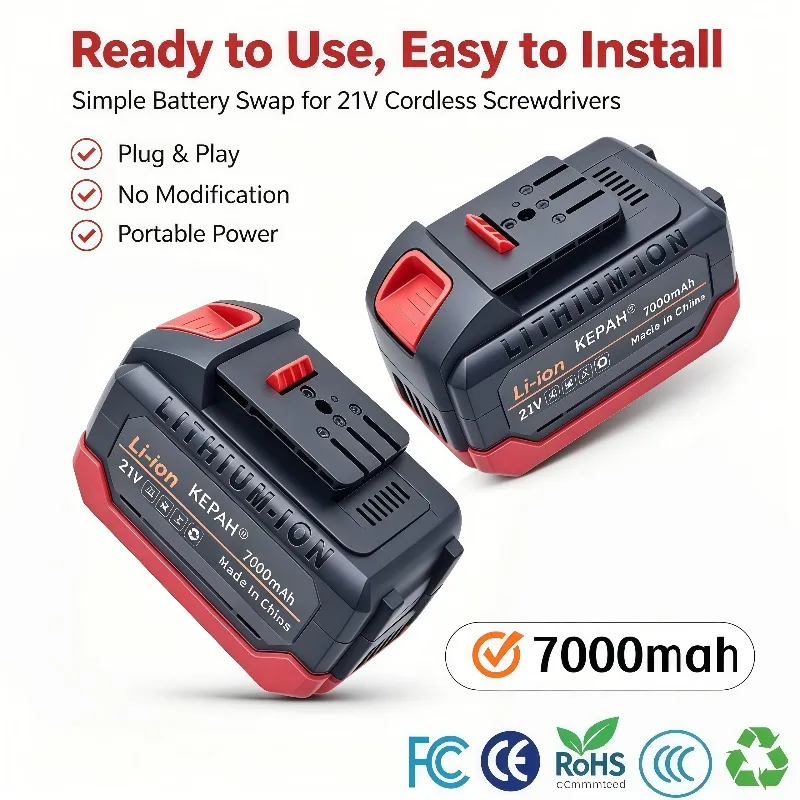 21V 7000mAh 5S2P Rechargeable Lithium‑ion Battery Lpega Series Battery Suitable to Replace Cordless Electric Screwdriver Battery