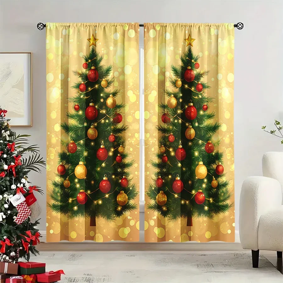Elegant Christmas Window Curtains with Festive Tree Design for Seasonal Home Decor Bright Curtain Panels