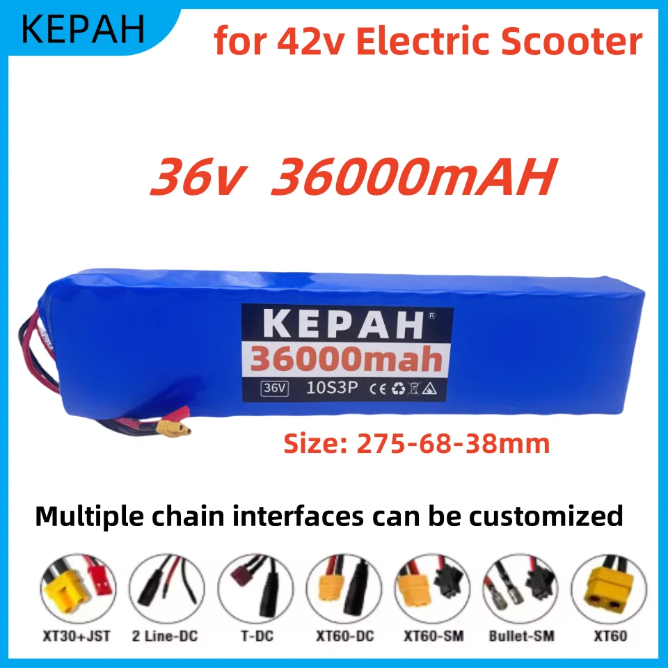 36V 36000mAh 18650 Rechargeable Lithium Battery Pack 42v 10S3P 1000W Power Modified Bicycle Scooter Electric Vehicle with BMS