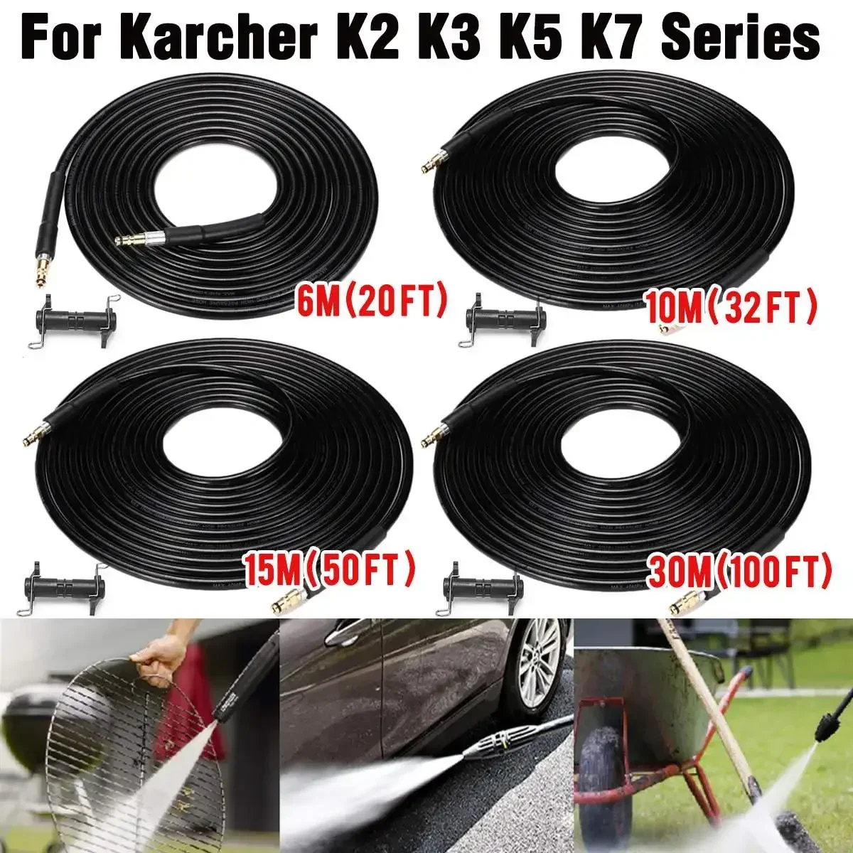

40MPa 5800PSI 6/10/15/30M High Pressure Washer Hose Pipe Cord Car Washer Water Cleaning Extension Water Hose