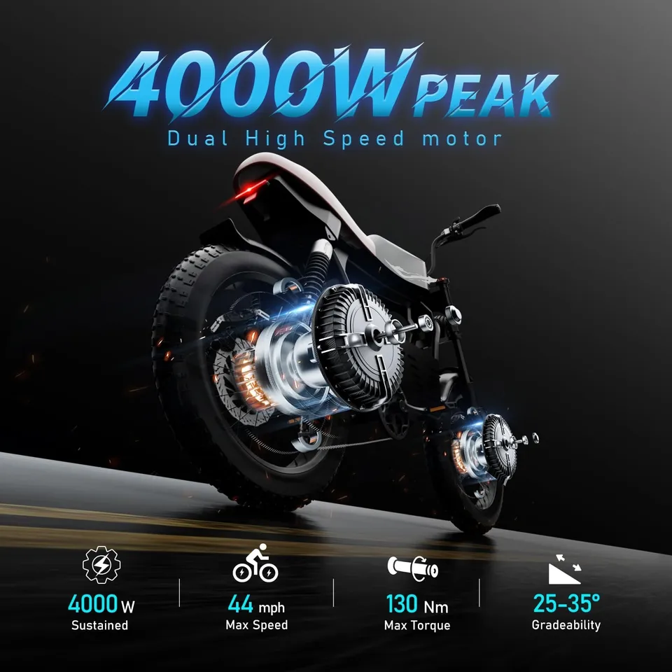 DL2000 4000W Dual Motor Electric Bike 52V 30AH 20'' 44MPH 90Miles image 3