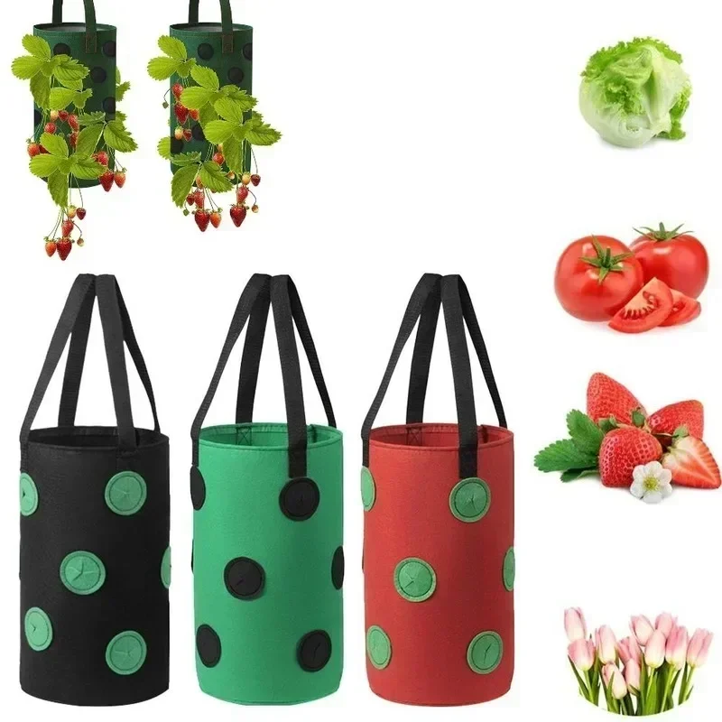 1 Pcs Strawberry Vegetable Flower Plant Grow Bag Garden Flower Pot New Multifunctional 13 Hole Felt Hanging Tomato Flower Pot