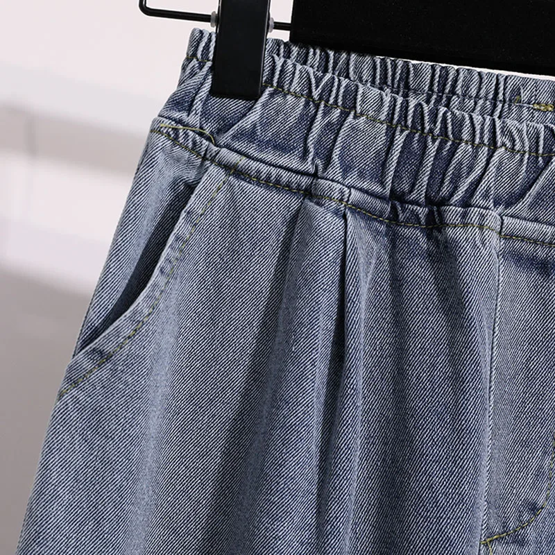 Plus Size Jeans For Women 2025 Autumn New Arrival Large Size Loose Wide Leg Blue Denim Pants Women High Waist Women's Trousers