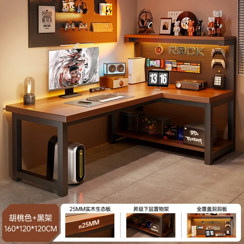 

Modern Corner Computer Desk L-shaped Hole Desk Integrated Bookshelf Bedroom Study Table, Office Corner Desk with Storage Shelves