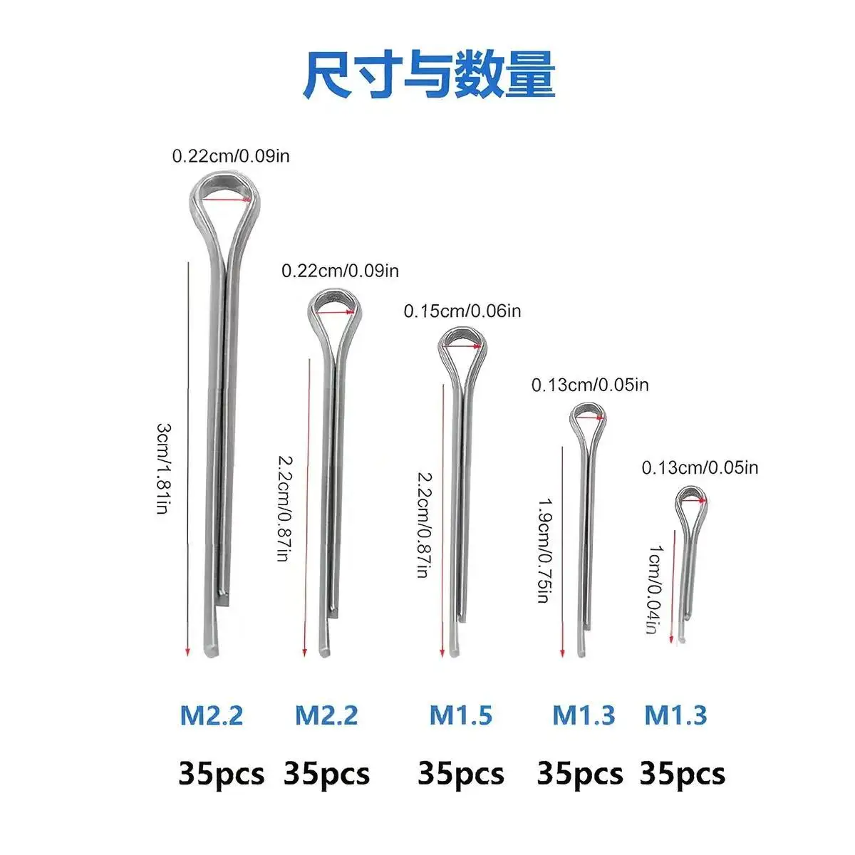 175Pcs Sliver Split Pins Cotter Fixings Assorted Sizes Zinc Plated Steel Hard Case Link Split Cotter Pin High Quality
