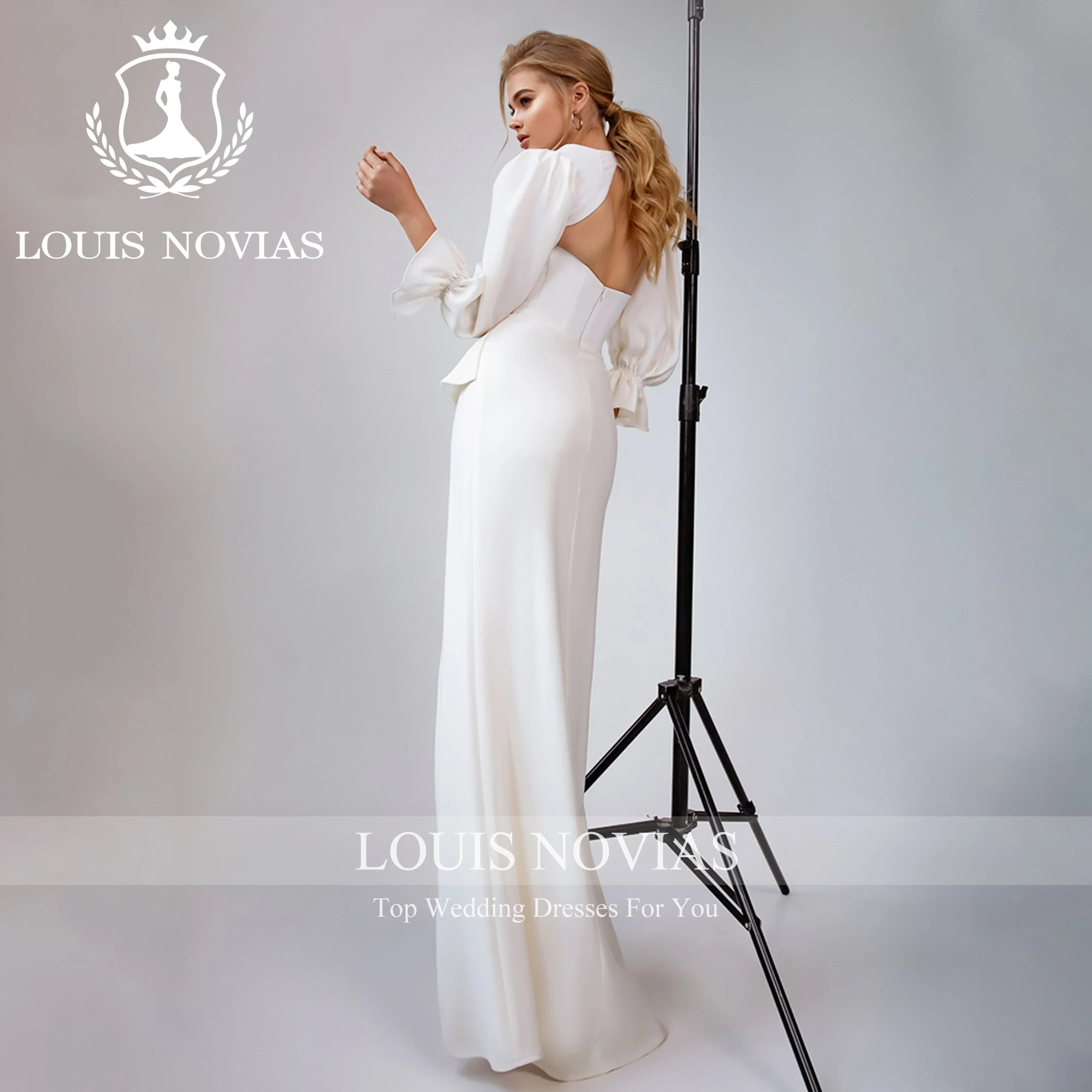 LOUIS NOVIAS Mermaid Long Sleeve Wedding Dress With Jacket Sexy Strapless Side Split Pleat Satin Wedding Gown Vestidos De Novia