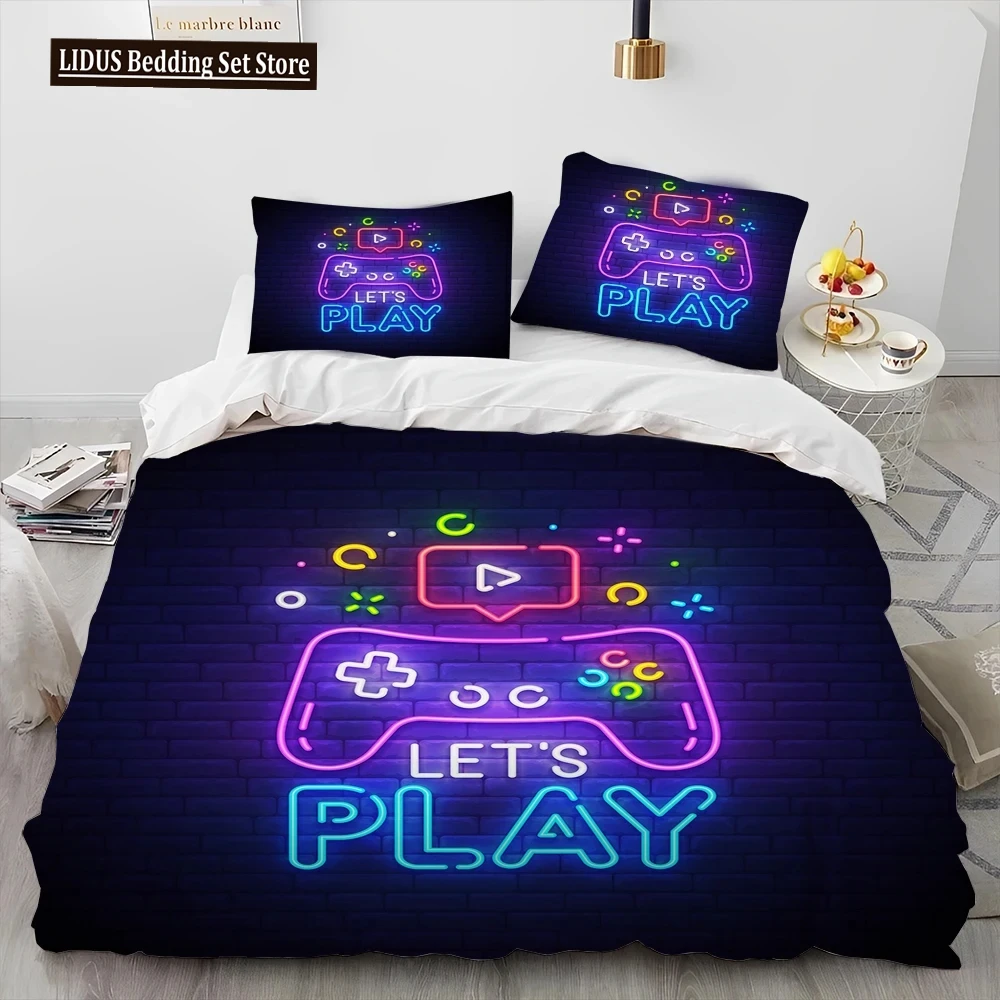 

Cartoon Gamer Game Controller Comforter Bedding Set,Duvet Cover Bed Set Quilt Cover Pillowcase,King Queen Size Bedding Set Boys