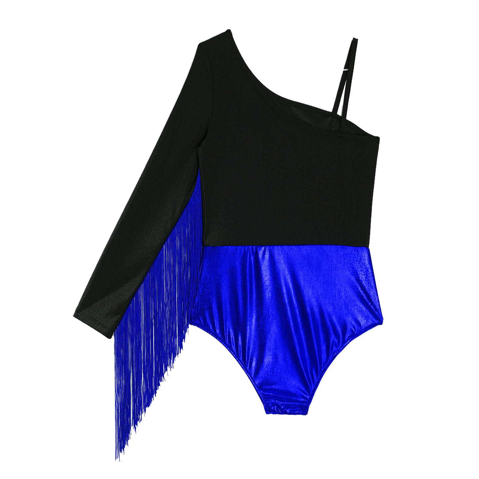 Justaucorps de danse latine pour enfants, pour filles, à franges, manches longues, strass, vêtements de danse pour Cha-Cha Tango Rumba Samba Performance