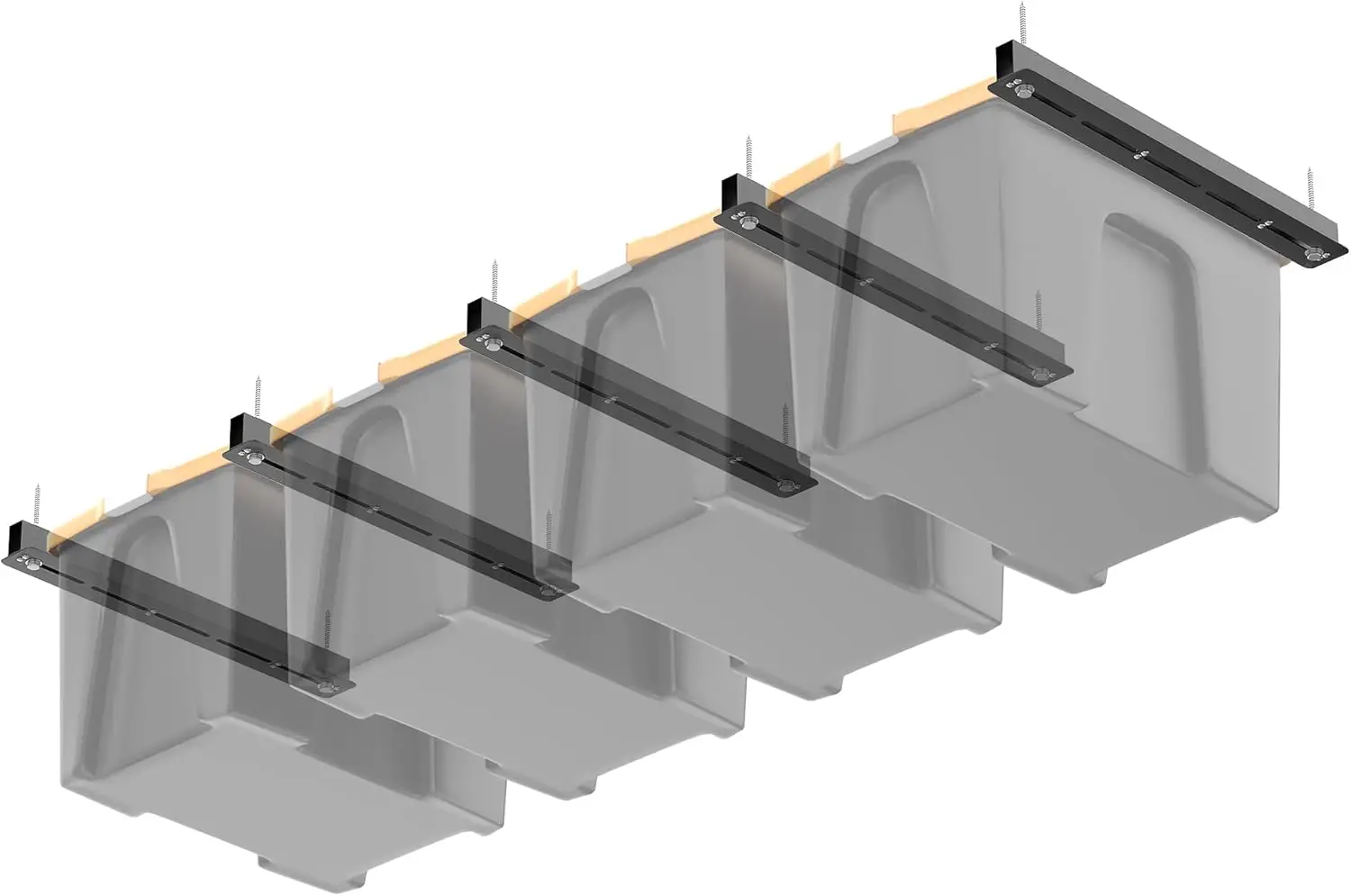

Heavy Duty Overhead Garage Storage Rack, 26 Inch Adjustable Ceiling Bin System, 5 Sets for 4 Bins