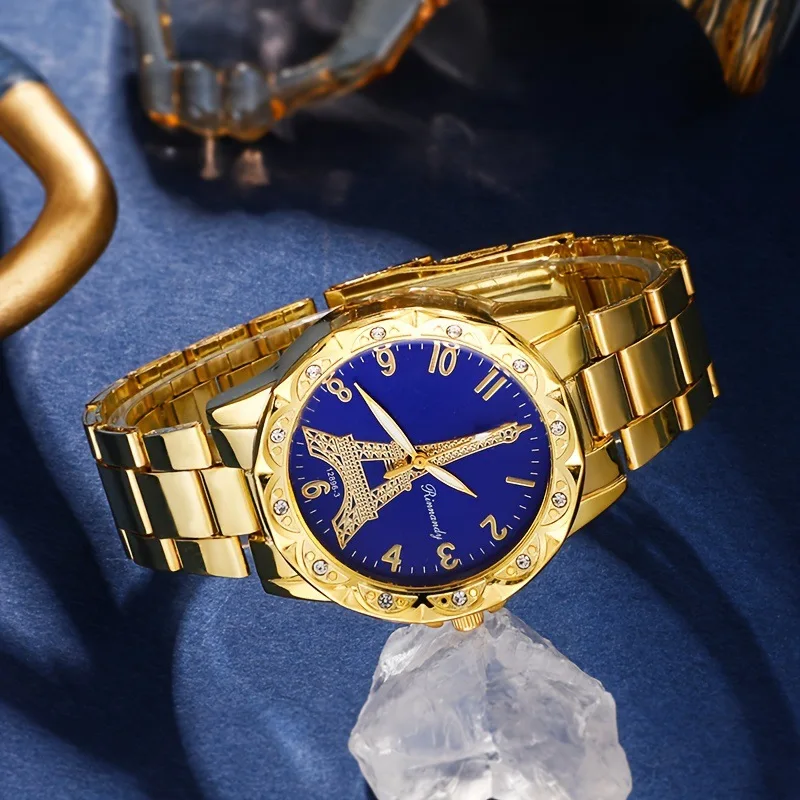 سلسلة فاخرة أنيقة للنساء، مجموعة أزياء باريس الماسية كوارتز للنساء، سوار من خليط معدني