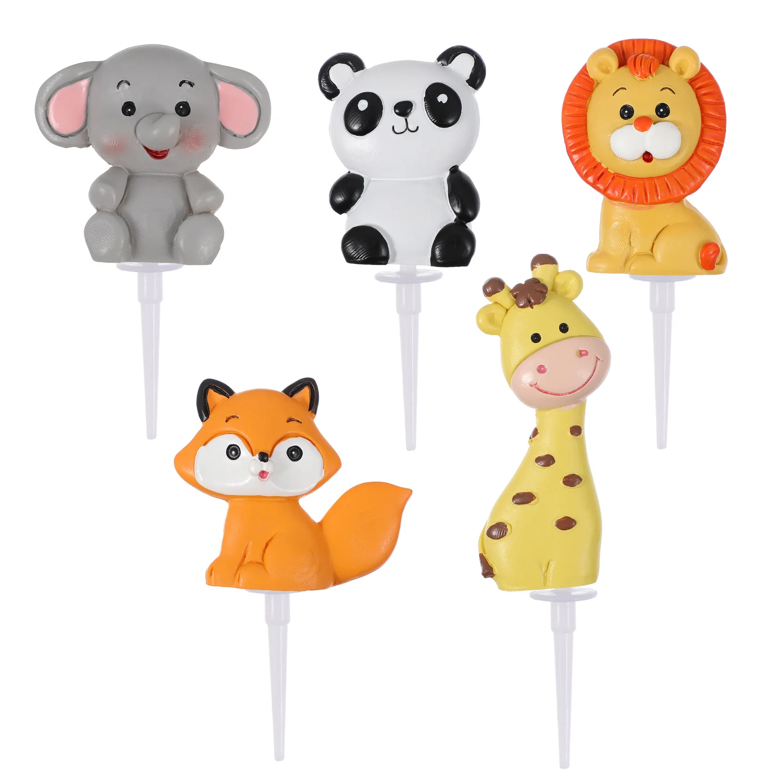 

5Pcs Animals Cake Toppers Jungle Cartoon Birthday Cake Decorations Party Picks Elephant Panda Lion Giraffe Fox Cute