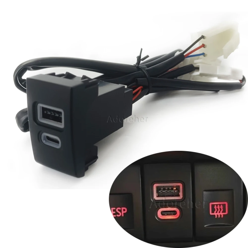 

Зарядное устройство 12В/24В для Beetle с красной LED-подсветкой, USB Type-C PD, двойной разъем QC3.0, адаптер питания, аксессуары для автомобиля.