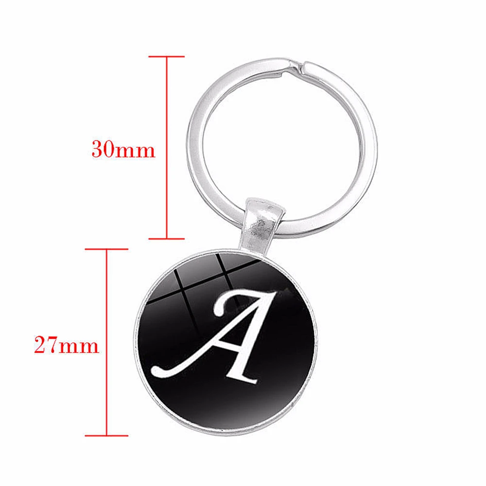 A-Z Initial Name Keychain For Women Man 26 English Letters Glass Round Charm Key Ring Bag Ornament Car Key Chain Accessories