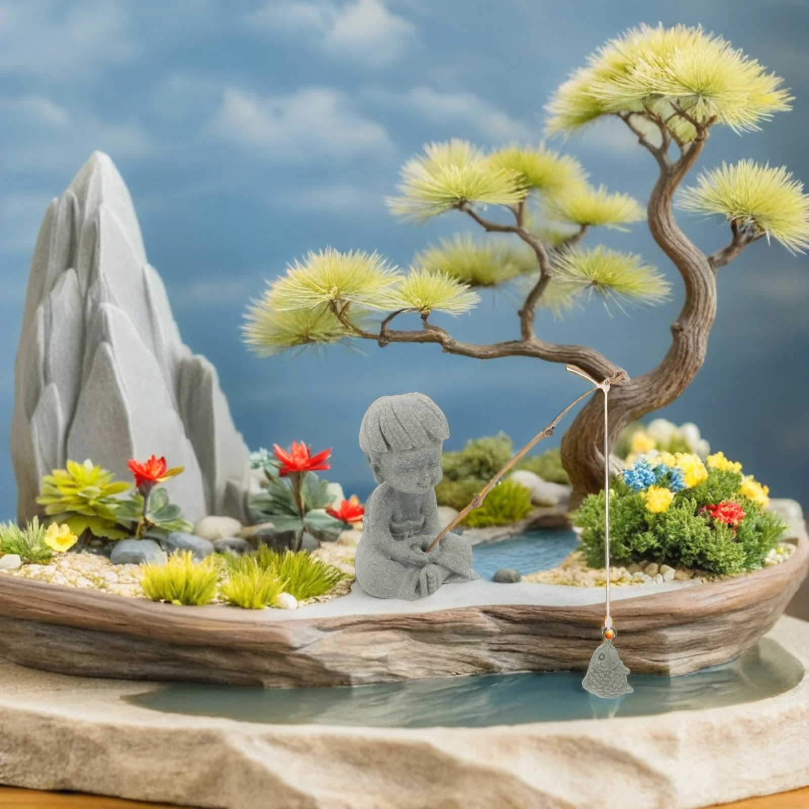 2Pcs Cute Boy Fishing Statue Versatile Miniature Fisherman Aquarium Decor for Girls Terrariums Aquarium Decor for Girls