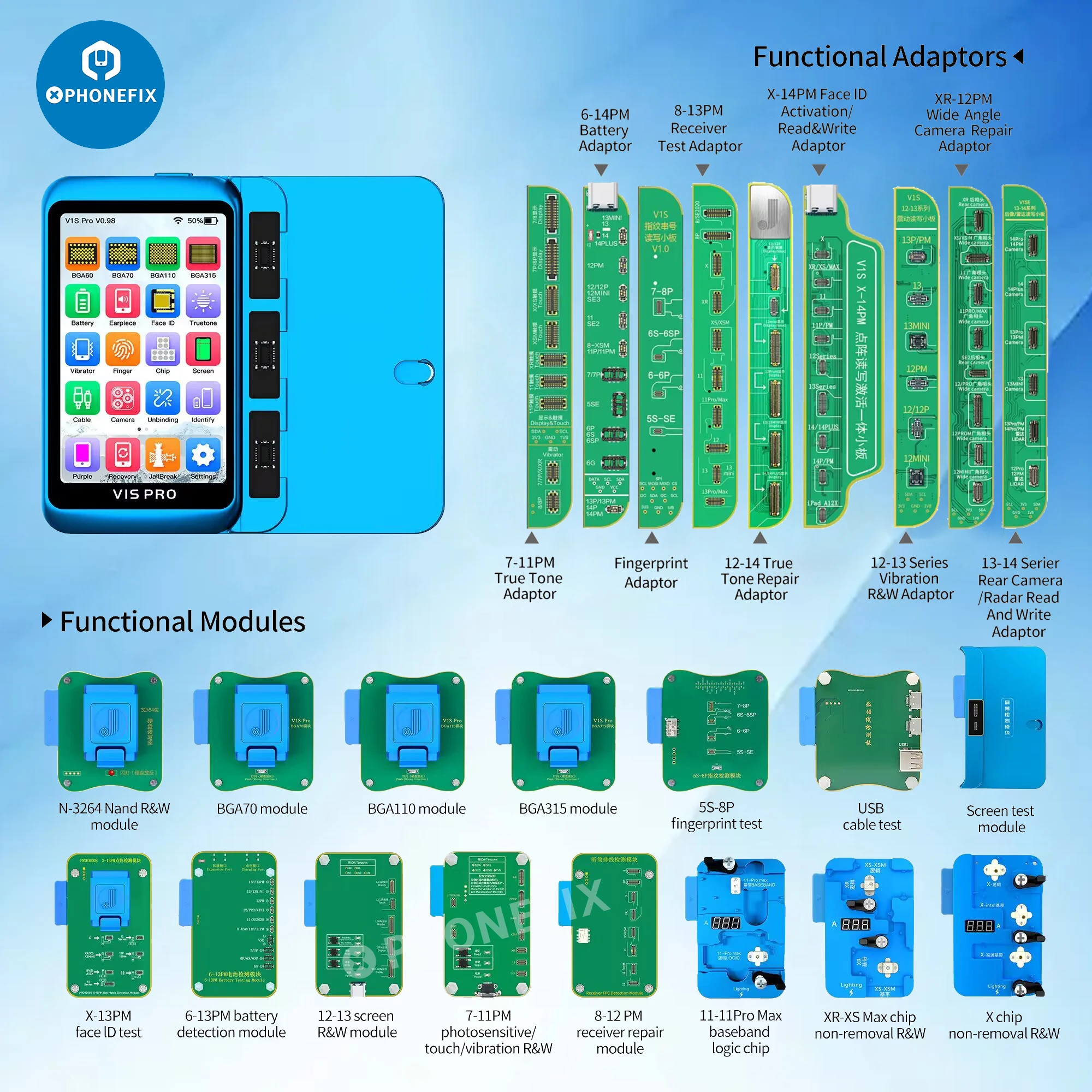 JCID V1S PRO Multifunction NAND BGA315/110/70 Programmer Compatible with Modules of PRO1000S and V1SE For iPhone iPad Repair