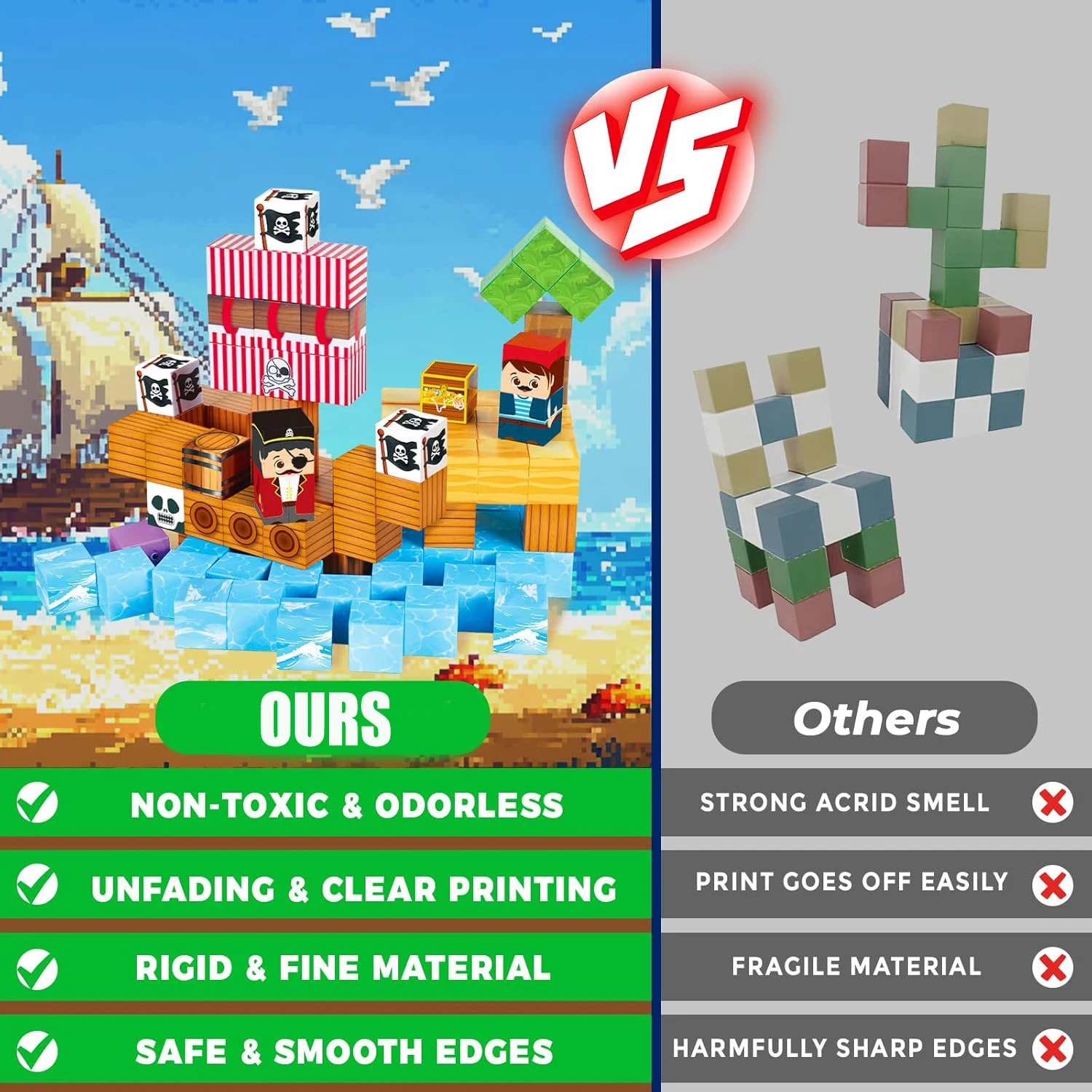 Magnetische Blöcke 200PCS Bauen Piraten Schiff Magnet Gebäude Cube Stapeln STEM Montessori Spielzeug Für Kinder Halloween Geschenk 100PCS