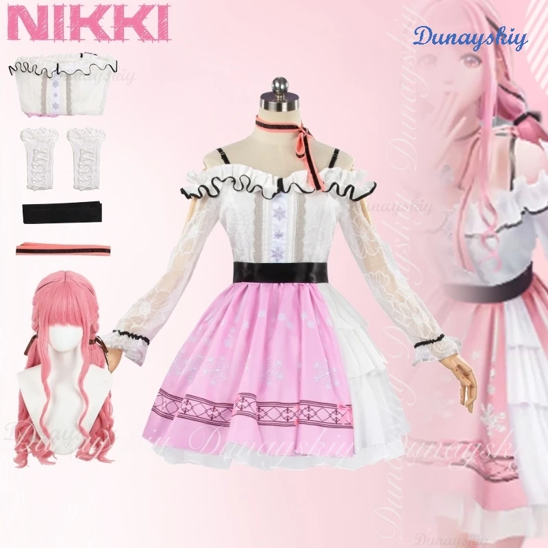 

Infinity Nikki Game Nikki Cosplay The Dress Up For Adventure Pink Dress With The Pink Double Twist Wig Cosplay Costume Full Suit