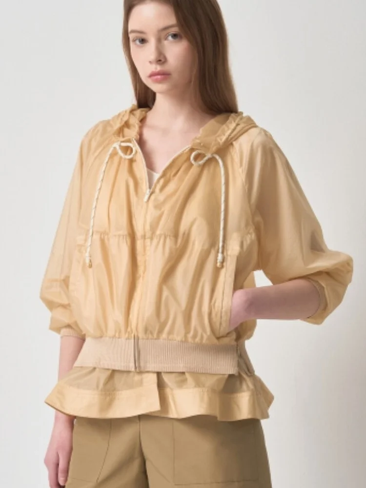 

Summer New Fashionable Casual Lightweight Breathable Vest Inner Sun Protection Two-Piece Set Women's Loose Fit Long Sleeve Zi...