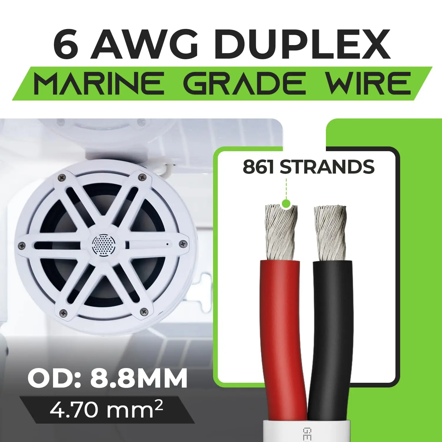 

6 Gauge Marine Wire (100ft) 6/2 AWG Duplex 2-Conductor Cable, Tinned Oxygen-Free Copper OFC - Boat/Marine/Automotive/RV/