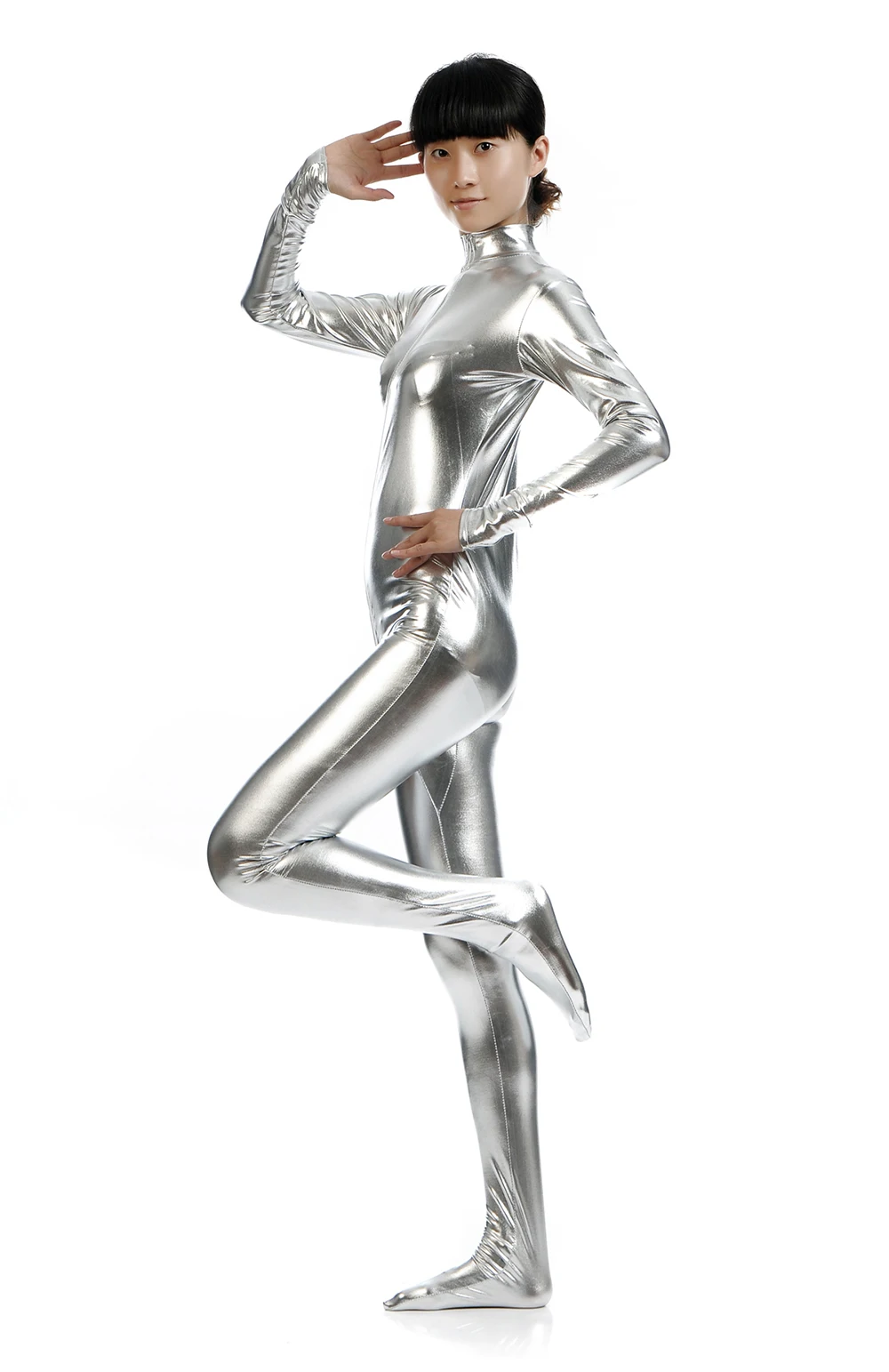 Speerise Women's Metallic Full Body Unitard Tights Zipper Shiny Jumpsuit Performance Clubwear Halloween Costumes Fancy Dress