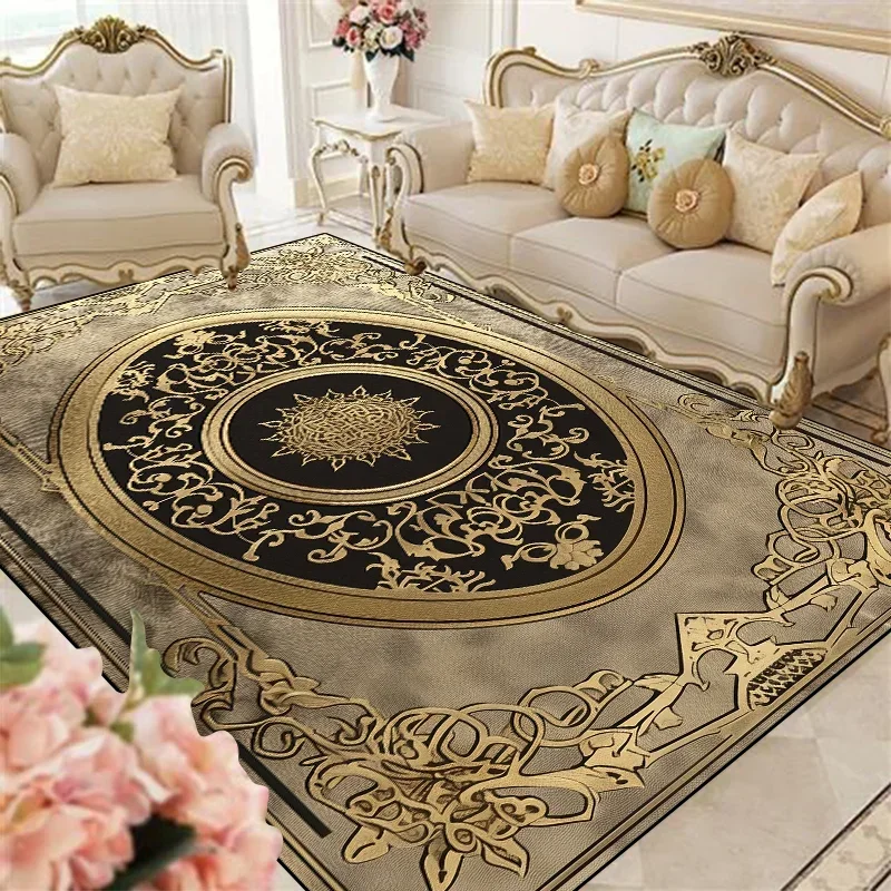 Luxury European Living Room Rugs Lounge Sofa Coffee Table Anti-slip Carpet Home Room Bedroom Decor Cloakroom Floor Mats Washable