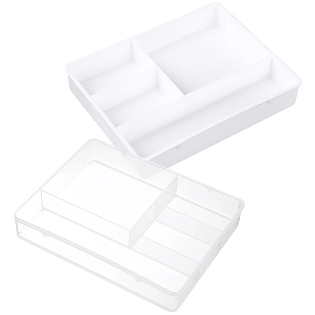 

2pcs Drawer Storage Box ABS Large Capacity Clear Makeup Divider Compartment Lipstick Case Cosmetics Organizer Table Pen Brush