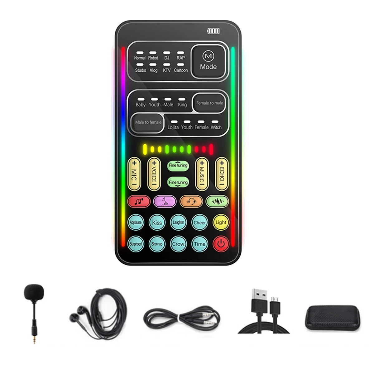 AT77 I9 Voice Changer Full Kit Multiple Audio Effect Bluetooth Live Sound Cards Ultra-Thin Portable Live Sound Card Mic Tool
