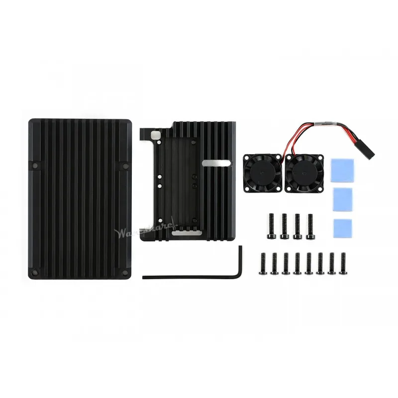 WaveshareAluminium Alloy Case for Raspberry Pi 4, Dual Cooling Fans
