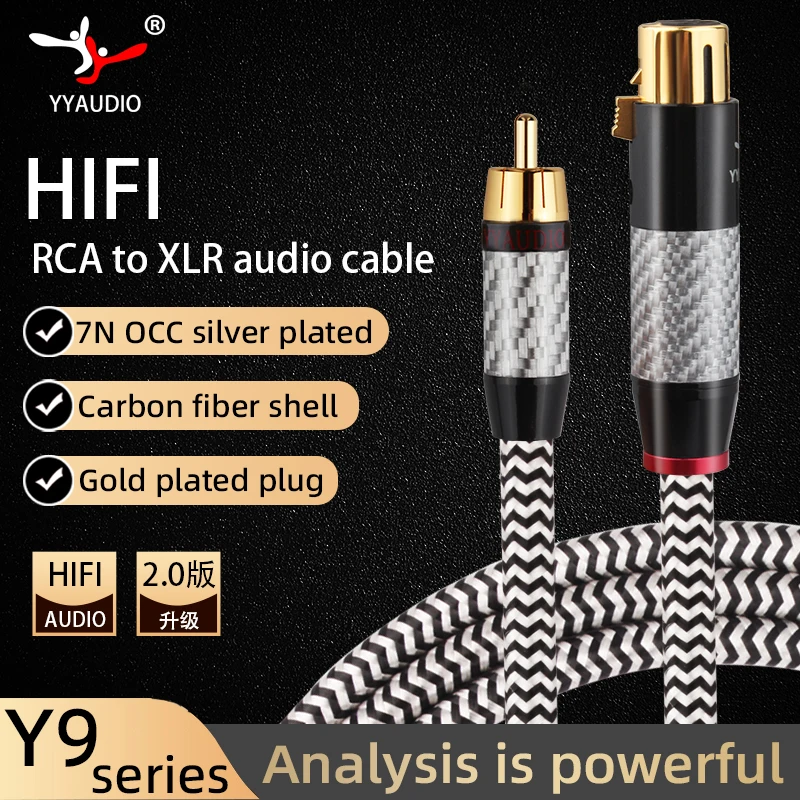 YYAUDIO HiFi RCA to XLR Cable OCC Silver-Plated 3 Pin Male to Male for Mixer Amplifier DAC CD Player Speaker