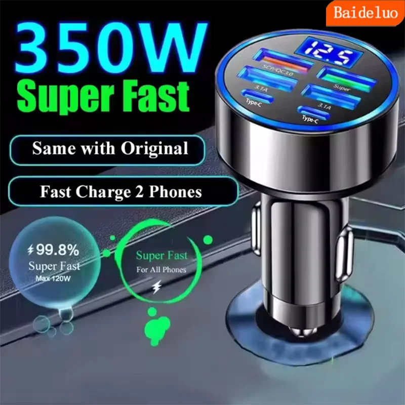 350W USB Car Charger PD QC3.0 USB C Car Phone Charger Type C Adapter for iPhone Samsung Huawei Xiaomi Quick Charge ﻿