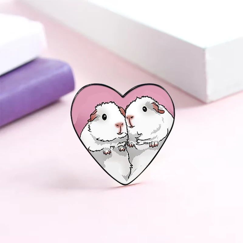 Guinea pig Love pin Funny Brooches Shirt Lapel Cute Badge Cartoon Jewelry Gift for Lover Girl Friends