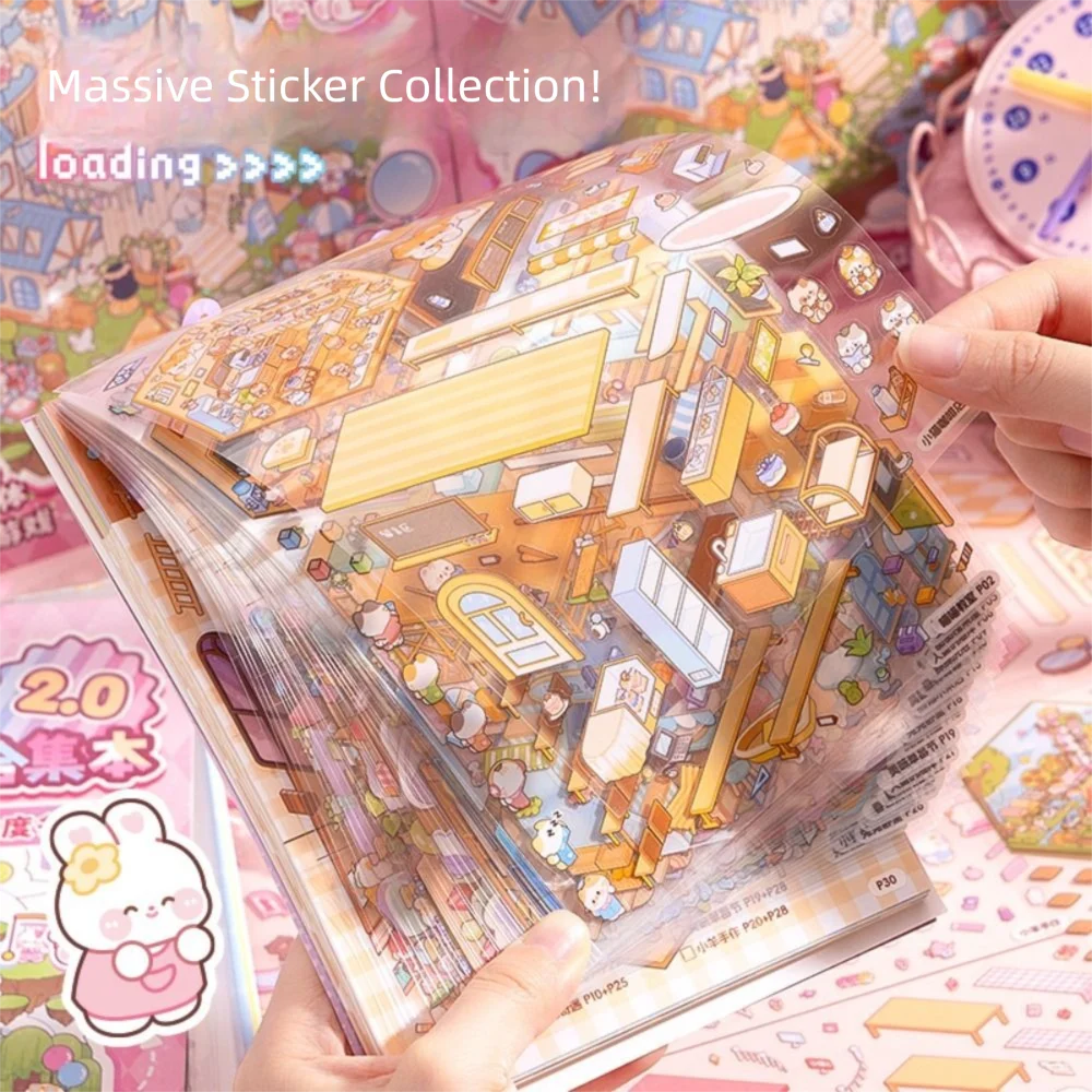 PET Miniature Scene Collection Decompression Visual Stacking 3D Pocket Cabin Scene Stickers Children's Quiet Books
