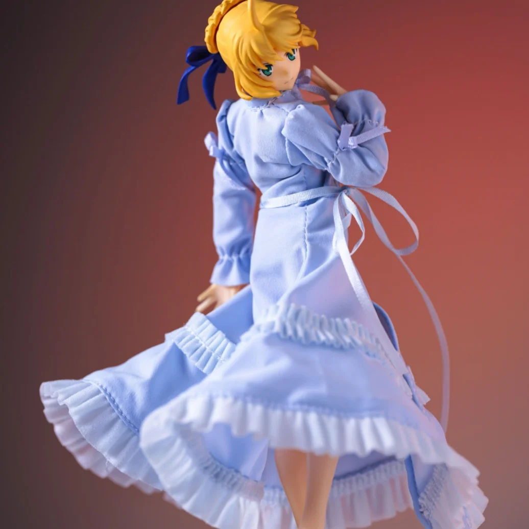 Saber Fate/stay Night Anime Handmade Altria Pendragon Set Light Blue Dress Hem Iron Wire Built In Clothing Suitable for 1/12 Toy