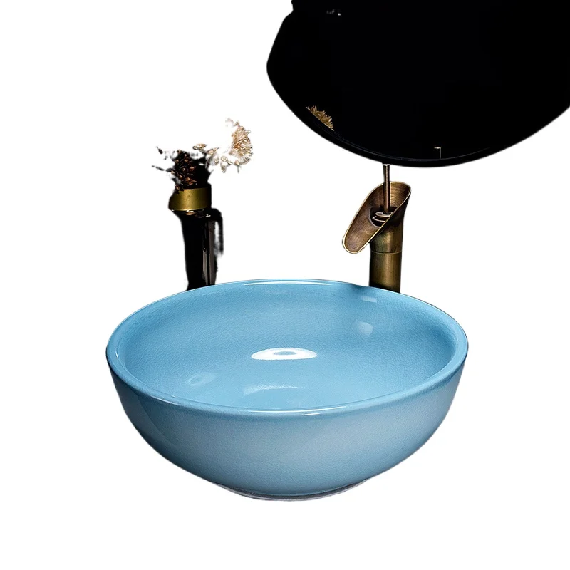 

Ceramic art table basin blue ice crack glaze wash basin Nordic simple bathroom household single basin