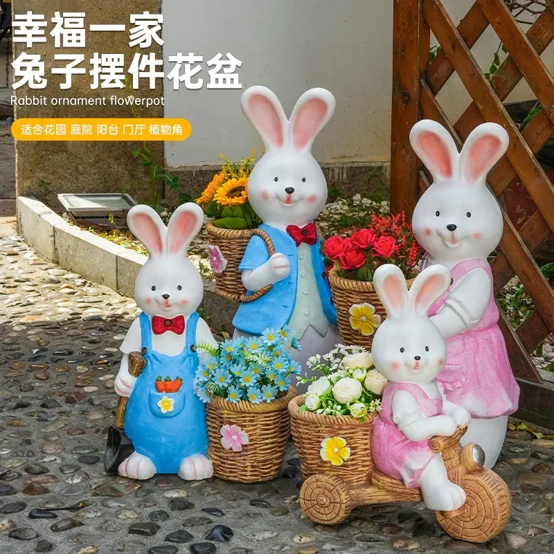 Cute rabbit flower pot garden villa balcony courtyard decoration creative succulent outdoor animal large ornament