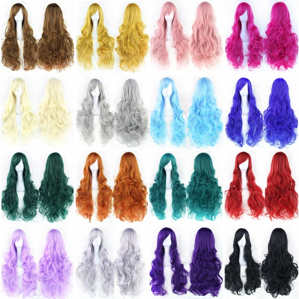 30 Colors Wavy Long Wig Hairpiece High Temperature Fiber Synthetic Hair Pink Black Women Party Hair Cosplay Wigs