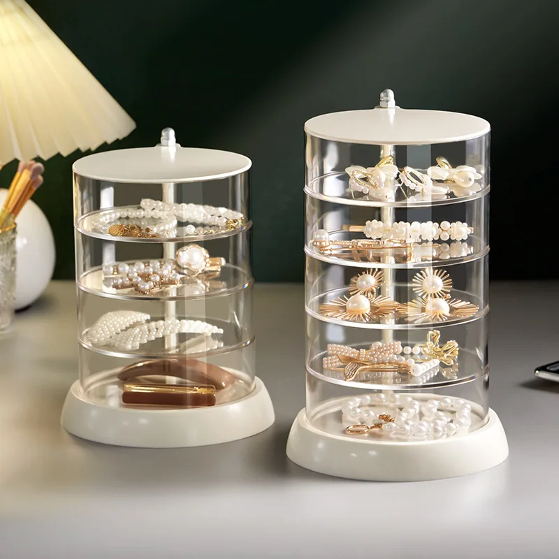 Rotatable Clear Jewelry Storage Box Multi-layer Desktop Cosmetic Display Rack Hair Accessories Makeup Tools Organizer