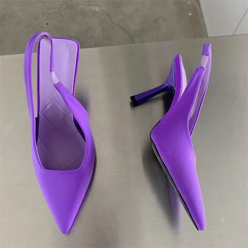 Fashion Elegant Women High Heels Slippers Lady Slingback Mules Purple Green Orange Heels Luxury Slides Wedding Shoes