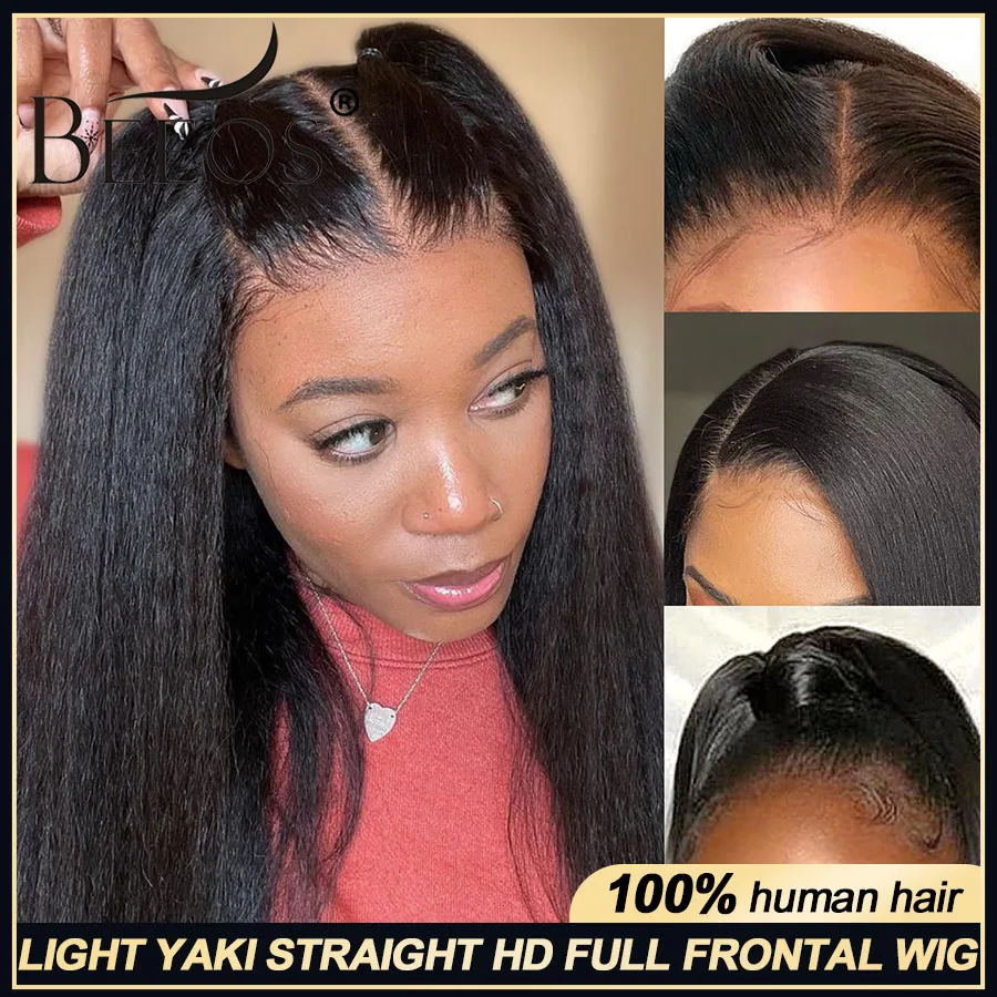 BEEOS 34in Yaki Straight 100% Human Hair Lace Frontal Wig HD Lace Wig 13x6 Human Hair 13X4 5x5 HD Closure Wigs For Woman Virgin