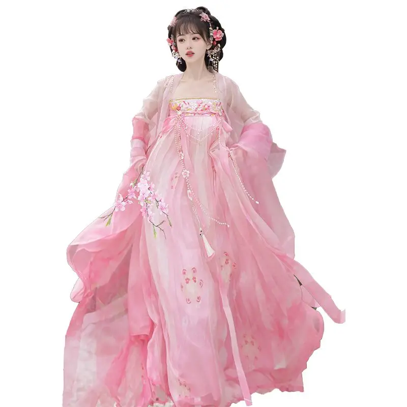 Gonna pettorale femminile della dinastia Hanfu cinese Tang, camicia a maniche grandi con ricamo pesante, set Hanfu fresco da fata cosplay
